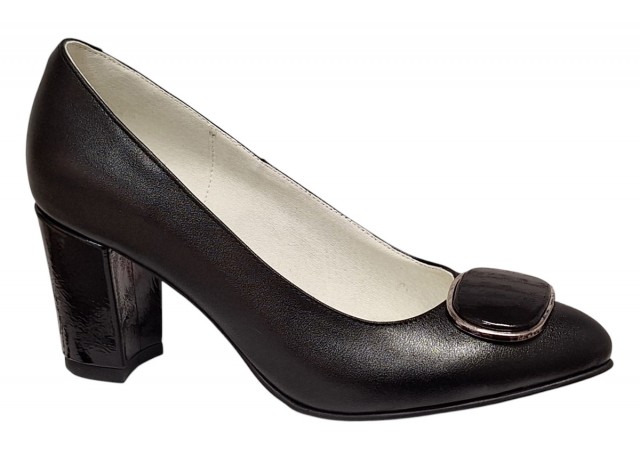 Pantofi dama office eleganti din piele naturala cu toc de 7cm - Model Arinna Negru